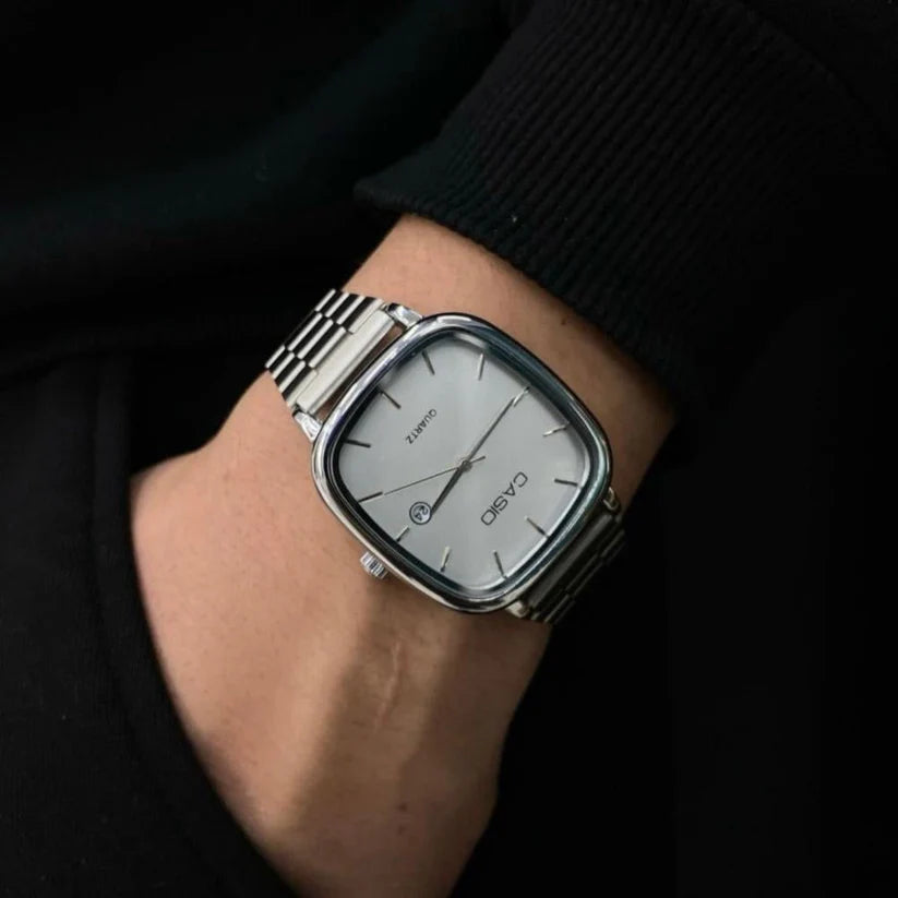 Casio Watch Silver + Silver – كاسيو فضي + فضي