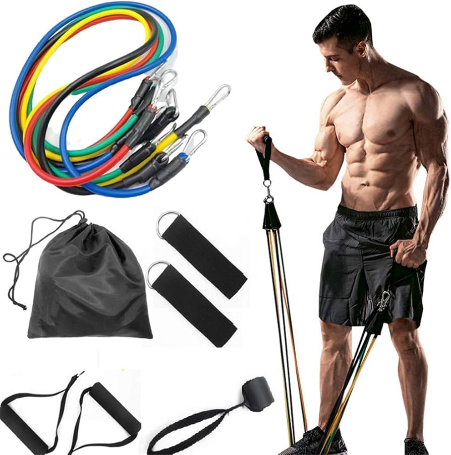 11‑Piece Power Exercise Resistance Band Set مجموعة ١١ قطعة أحزمة مقاومة للتمارين