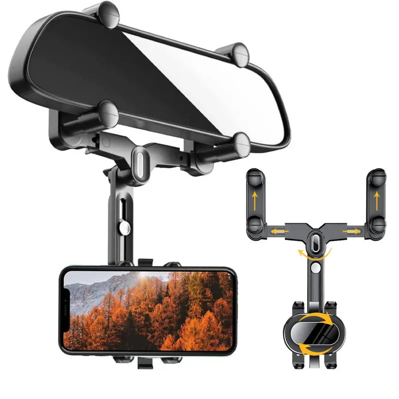 360° Car Rearview Mirror Phone Holder – حامل هاتف للمرايا الخلفية بزاوية 360 درجة – متوافق مع الهواتف وGPS