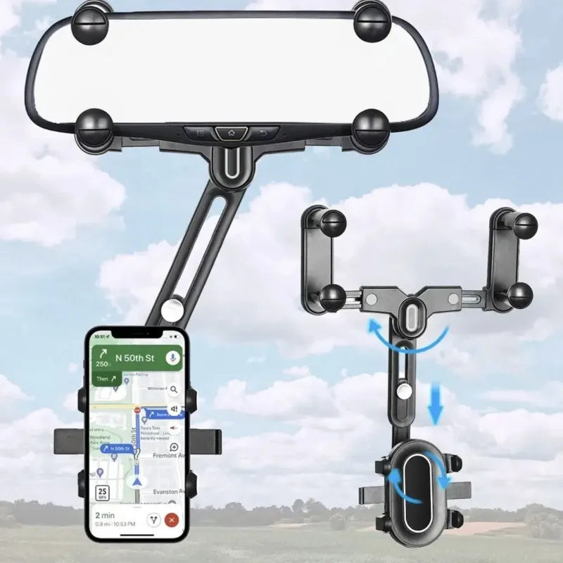 360° Car Rearview Mirror Phone Holder – حامل هاتف للمرايا الخلفية بزاوية 360 درجة – متوافق مع الهواتف وGPS