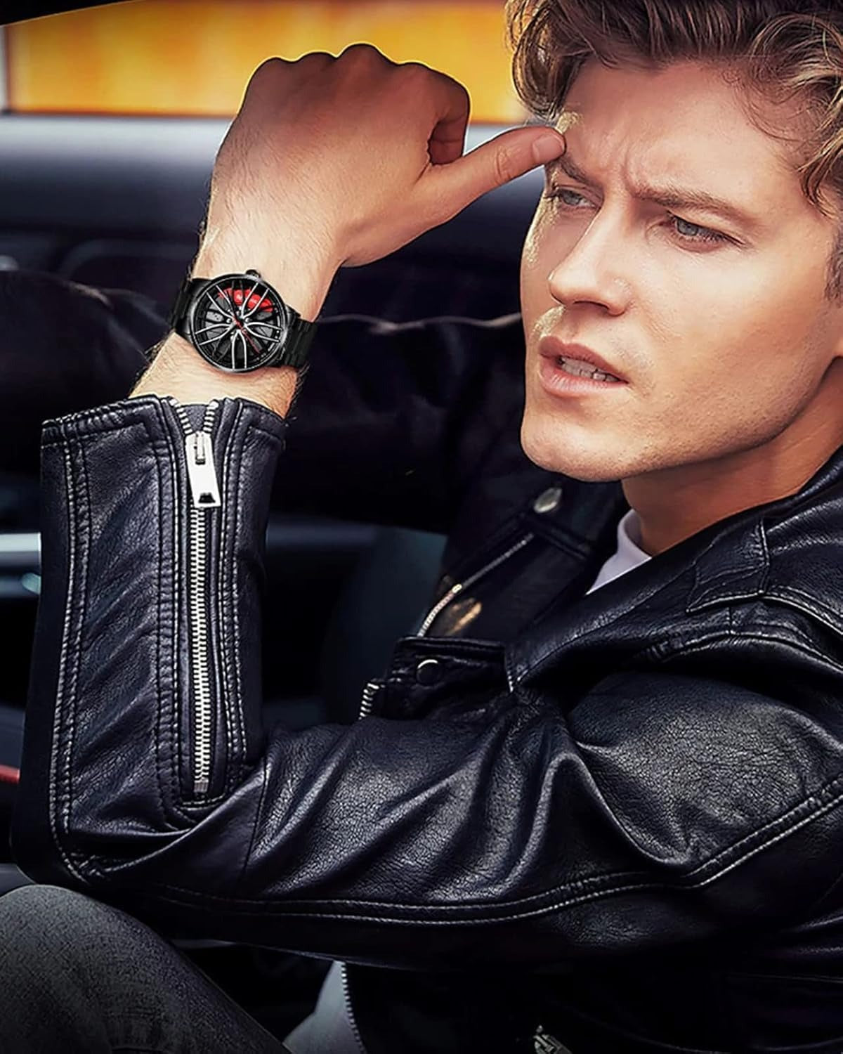 Men's Creative 3D Car Wheel Rotating Wrist Watch – ساعة يد رجالية مبتكرة ثلاثية الأبعاد بعجلة سيارة دوّارة