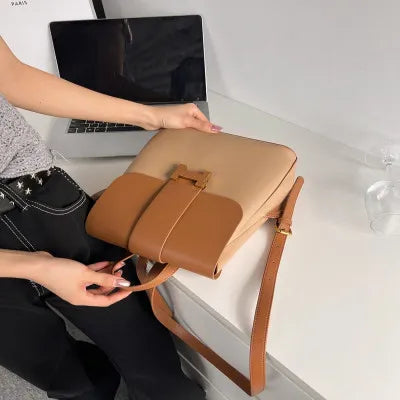 Brown and Beige Leather Women's Backpack حقيبة ظهر نسائية من الجلد البني والبيج