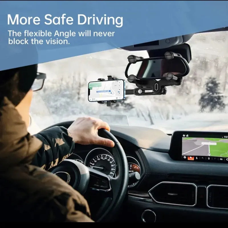 360° Car Rearview Mirror Phone Holder – حامل هاتف للمرايا الخلفية بزاوية 360 درجة – متوافق مع الهواتف وGPS