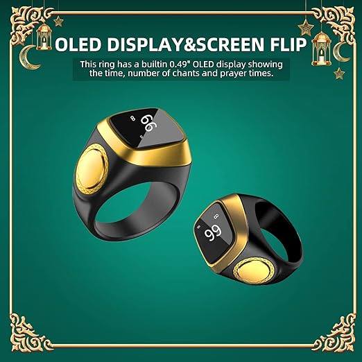 Equantu Qibla Ring Tasbih Counter Prayer Reminder – خاتم التسبيح الذكي مع تحديد القبلة وتذكير الصلاة من إيكوانتو