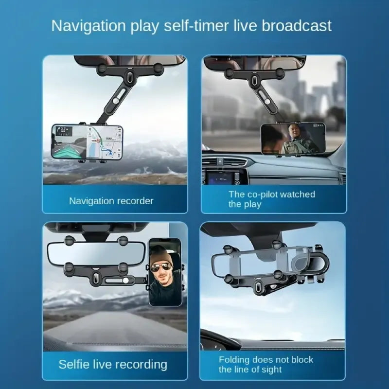 360° Car Rearview Mirror Phone Holder – حامل هاتف للمرايا الخلفية بزاوية 360 درجة – متوافق مع الهواتف وGPS