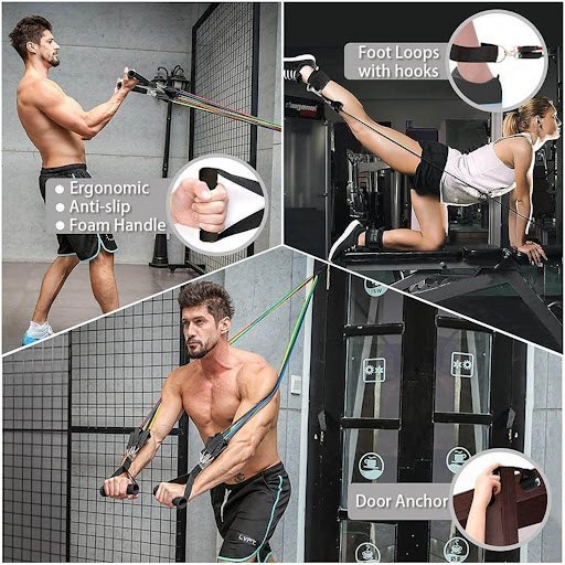 11‑Piece Power Exercise Resistance Band Set مجموعة ١١ قطعة أحزمة مقاومة للتمارين