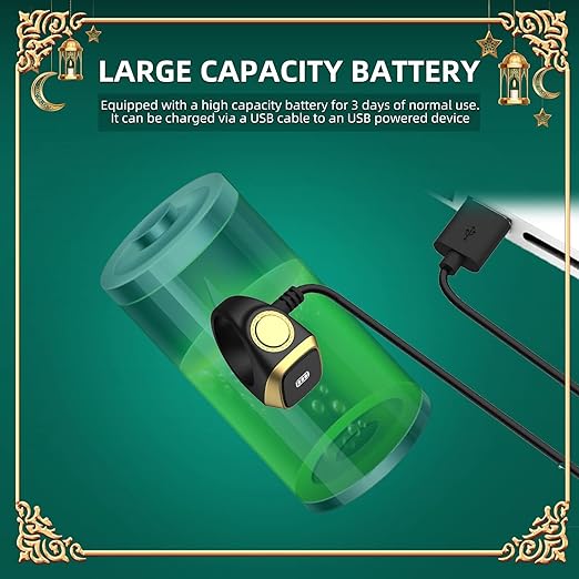 Equantu Qibla Ring Tasbih Counter Prayer Reminder – خاتم التسبيح الذكي مع تحديد القبلة وتذكير الصلاة من إيكوانتو